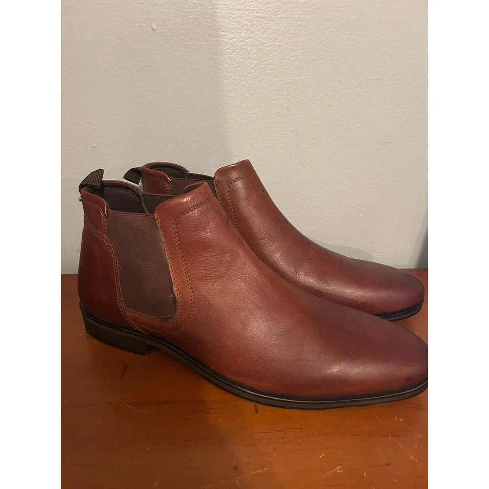 Franco Fortini Mens Cognac Brown Leather Chelsea Boots Size 10 Ankle Boot